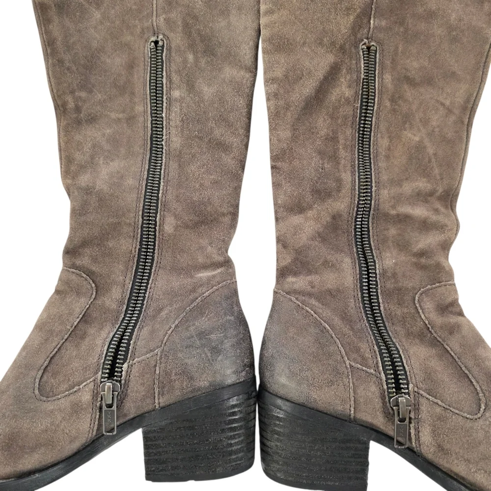 Born Suede Leather Knee High Boots Distressed Brown Riding Zip Women 6M